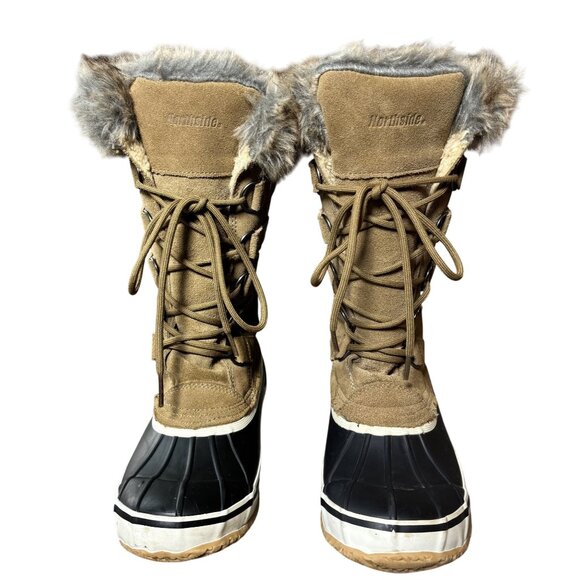 Northside Womens Size 8 WATERPROOF Fur-Lined Winter Boots  Tan & Black - Picture 2 of 9